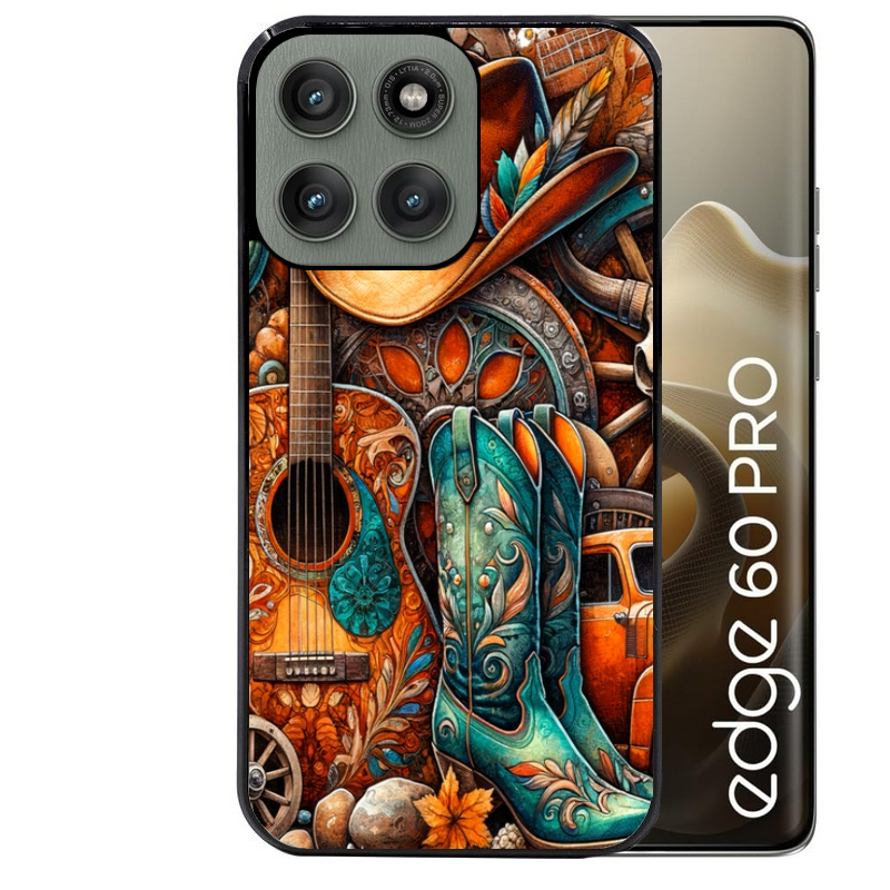 Coque noire taperso pour Moto Edge 60 et Neo Fusion Pro avec motif cow boy et texas automne protection antichoc personnalisée