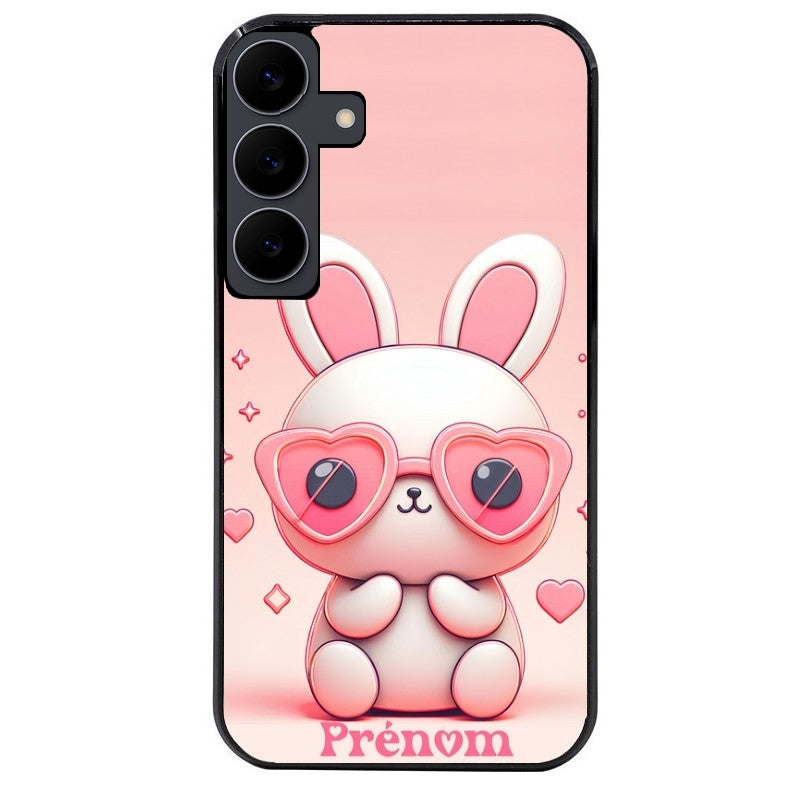 Coque noire taperso pour galaxy A07 A17 A27 A37 A57 avec motif lapin lunettes personnalisee protection antichoc personnalisée