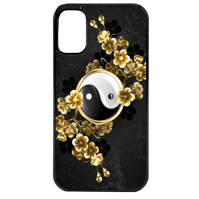 Coque noire taperso pour Moto E13 E14 E15 avec motif yin yang et fleur protection antichoc personnalisée