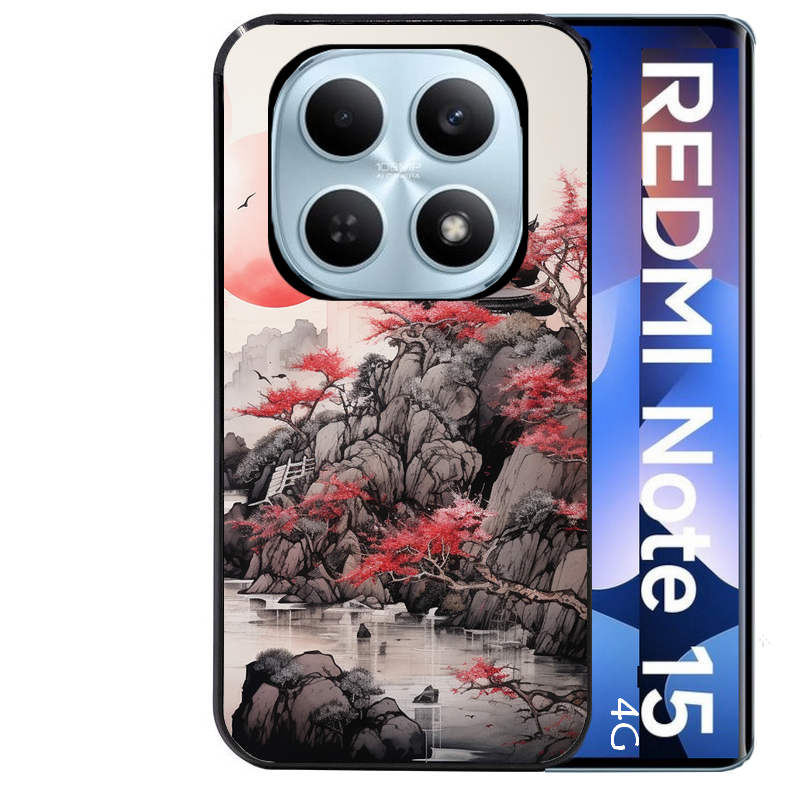 Coque noire taperso pour Redmi Note 15 et PRO PLUS 4G 5G avec motif japan et temple protection antichoc personnalisée