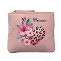Porte monnaie personnalisé motif coeur leopard rose clair en feutrine en feutrine