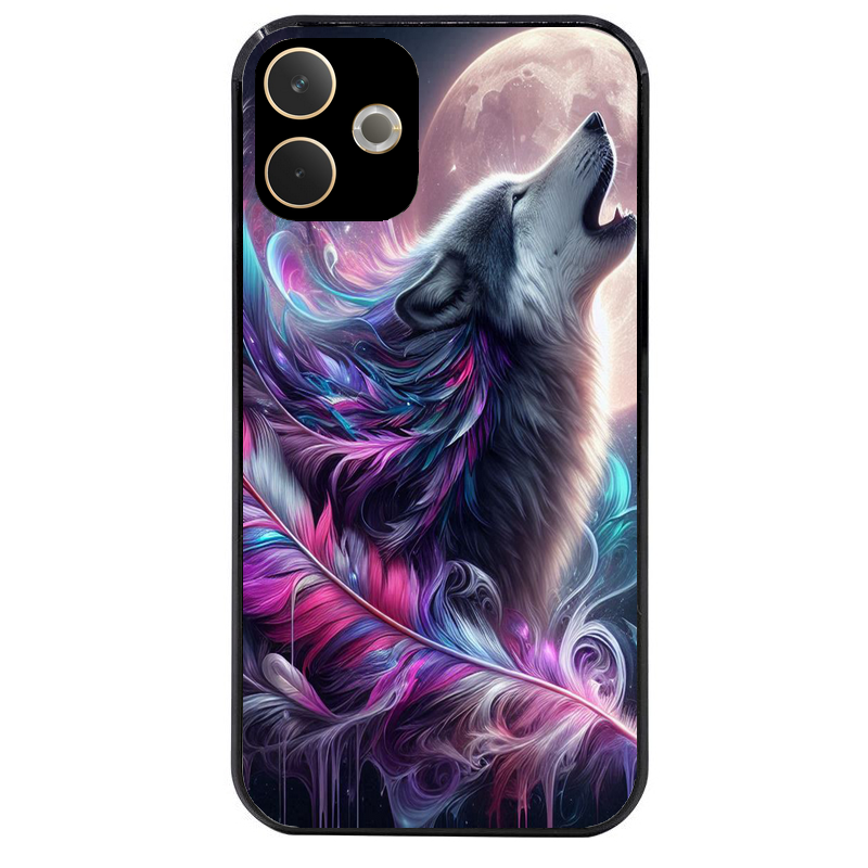 Coque noire taperso pour OPPO A5 PRO 4G et 5G avec motif loup et plume protection antichoc personnalisée