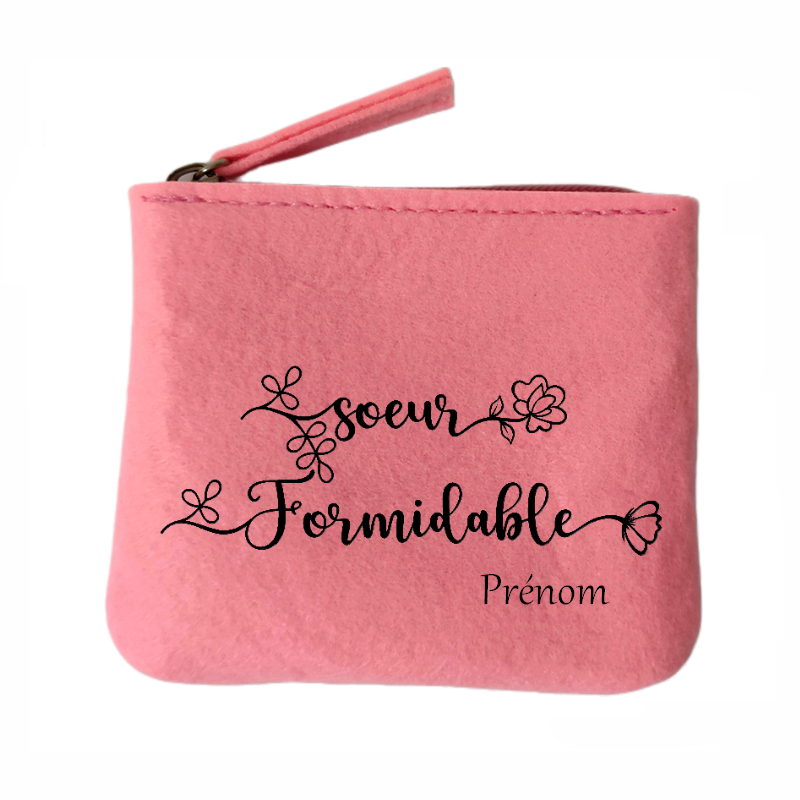Porte monnaie personnalisé soeur formidable en feutrine en feutrine
