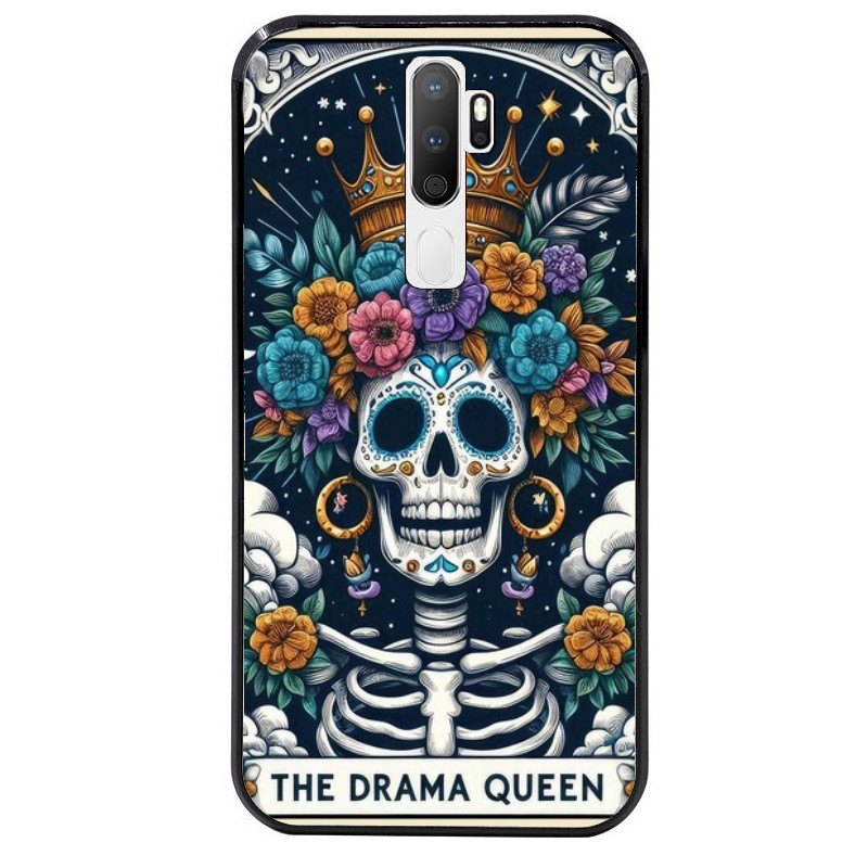 Coque noire taperso pour OPPO A5 A9 2020 avec motif tete de mort drama queen protection antichoc personnalisée