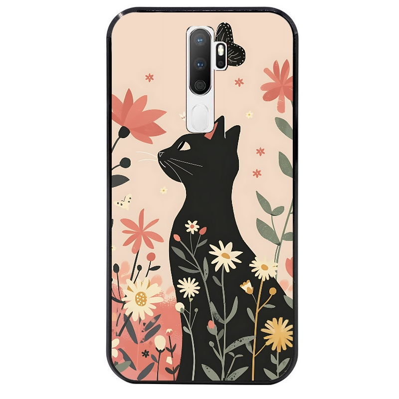 Coque noire taperso pour OPPO A5 A9 2020 avec motif chat papillon 1 protection antichoc personnalisée