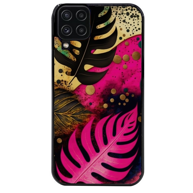 Coque noire taperso pour galaxy A22 A32 A52 A52S 4G 5G  avec motif tropical rose et des fleurs protection antichoc personnalisée