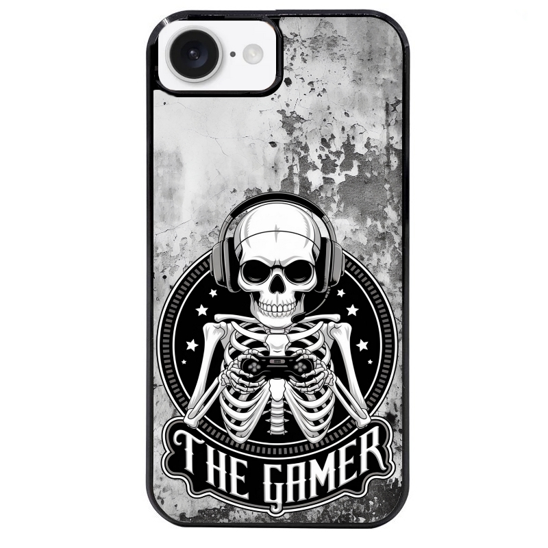 Coque noire taperso pour Iphone 17 17E AIR MAX PRO avec motif tete de mort gamer beton protection antichoc personnalisée