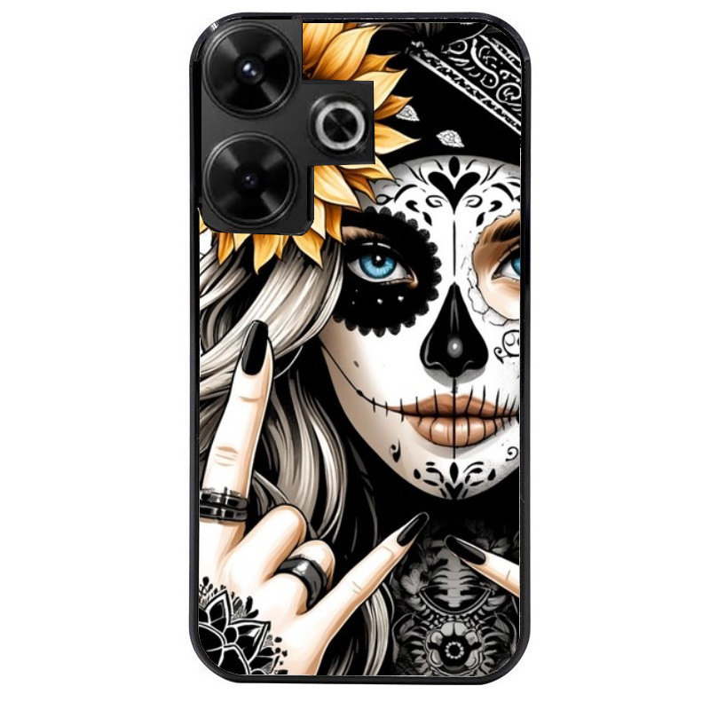 Coque noire taperso pour POCO M6 4G avec motif tete de mort tatoo protection antichoc personnalisée