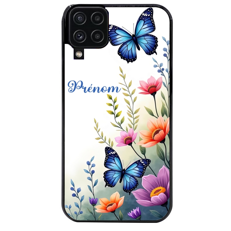 Coque noire taperso pour galaxy A22 A32 A52 A52S 4G 5G  avec motif papillon prenom personnalisee protection antichoc personnalisée