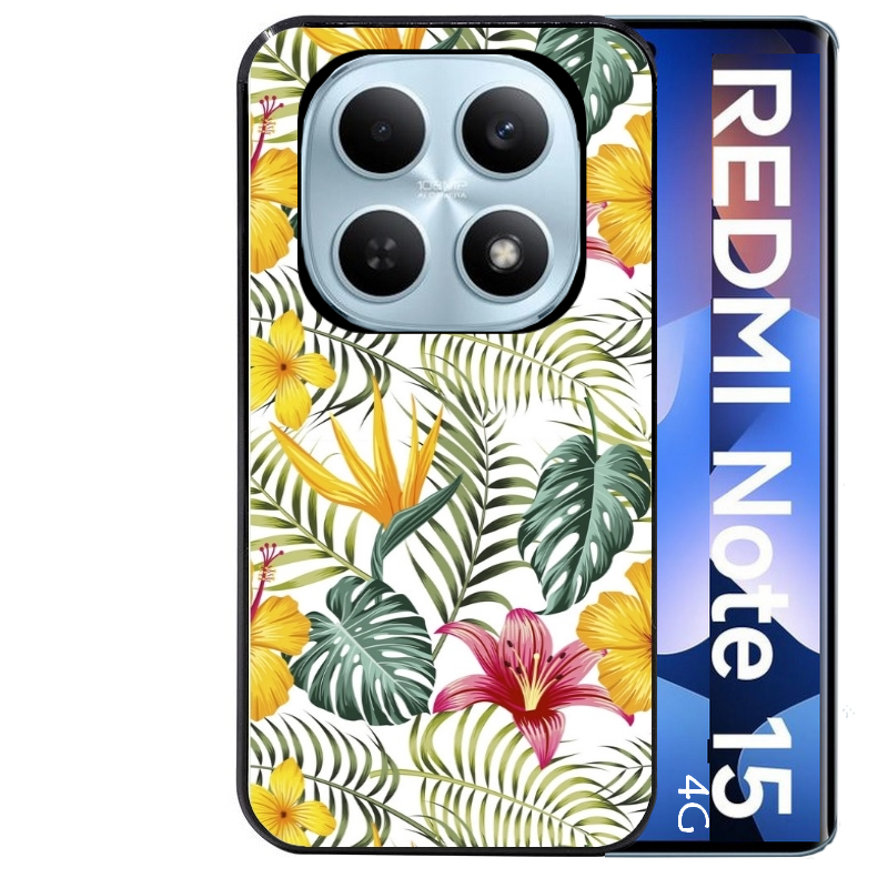 Coque noire taperso pour Redmi Note 15 et PRO PLUS 4G 5G avec motif jungle et fleur hibiscus protection antichoc personnalisée