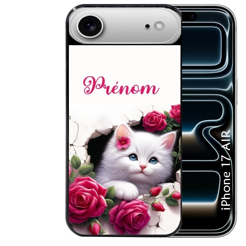 Coque noire taperso pour Iphone 17 17E AIR MAX PRO avec motif chat fleurs personnalisee protection antichoc personnalisée