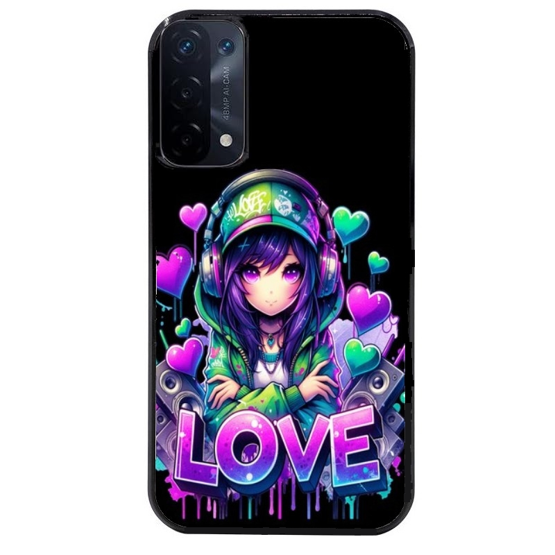 Coque noire taperso pour OPPO A54 et A74 5G avec motif anime manga et love protection antichoc personnalisée