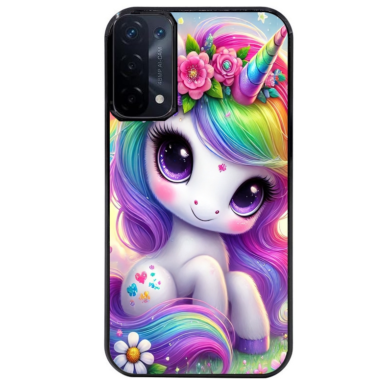 Coque noire taperso pour OPPO A54 et A74 5G avec motif licorne et fleurs protection antichoc personnalisée