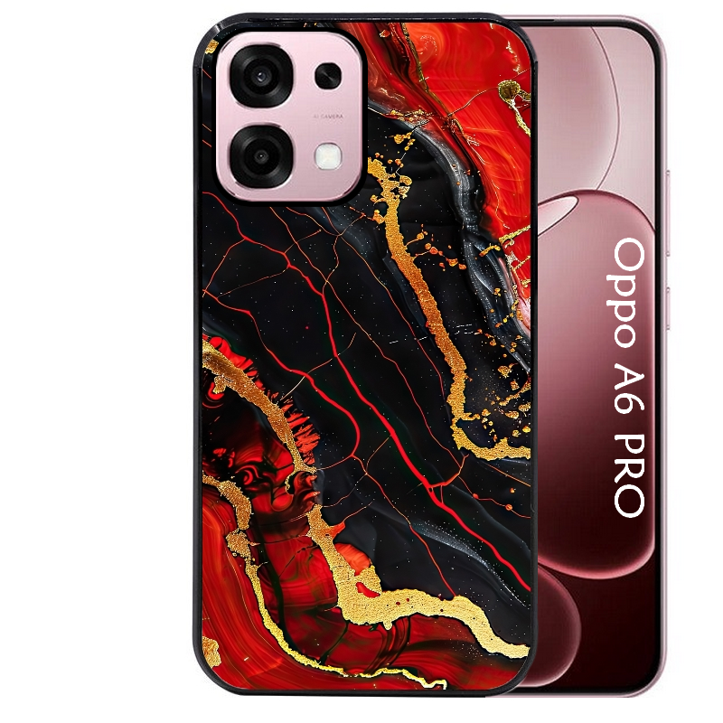 Coque noire taperso pour OPPO A6 PRO 4G et 5G avec motif marbre rouge protection antichoc personnalisée
