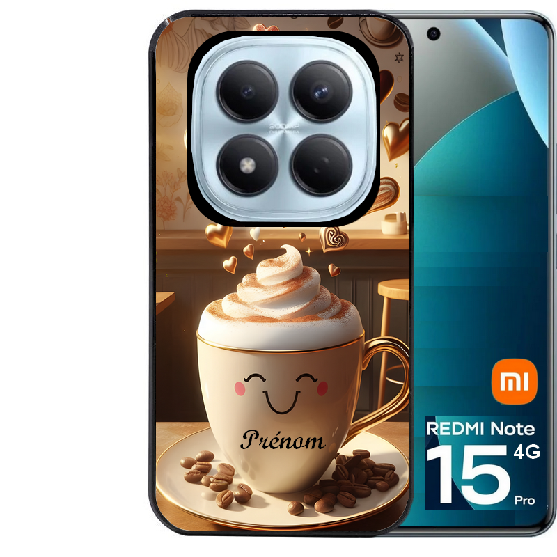 Coque noire taperso pour Redmi Note 15 et PRO PLUS 4G 5G avec motif cafe love morning personnalise protection antichoc personnalisée