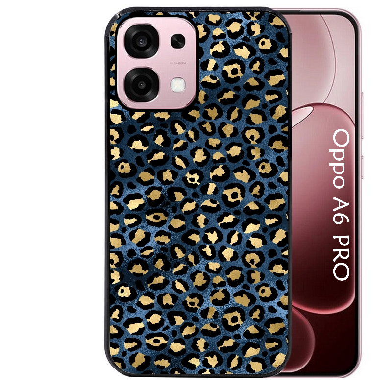 Coque noire taperso pour OPPO A6 PRO 4G et 5G avec motif leopard bleu protection antichoc personnalisée