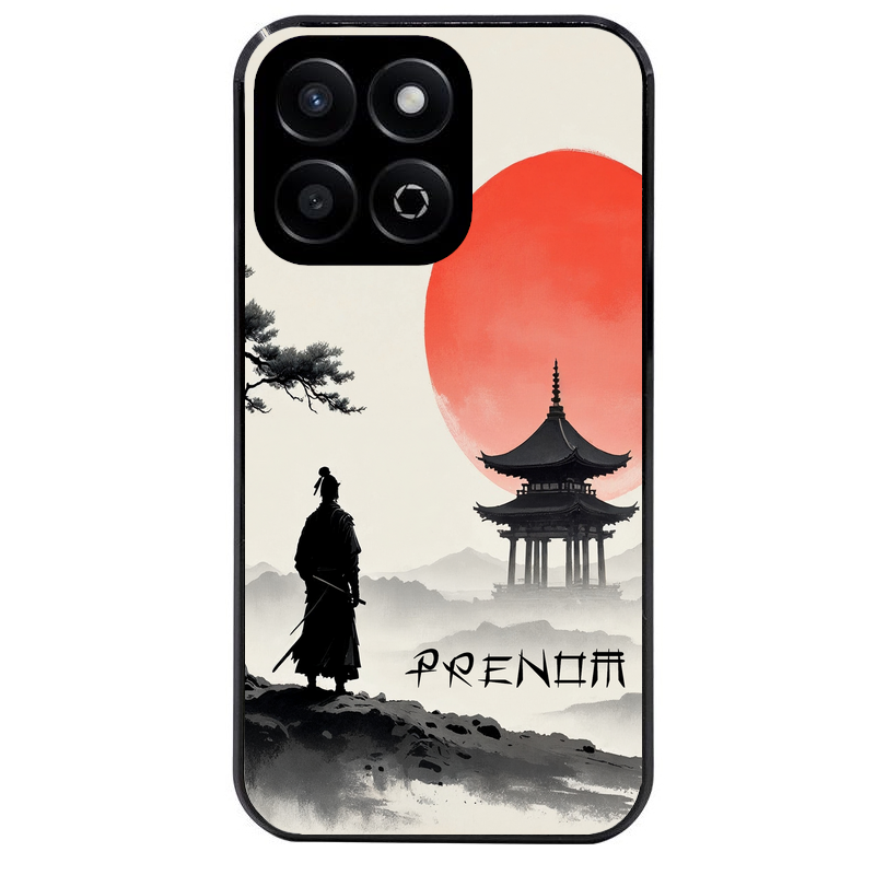 Coque noire taperso pour Honor 70 LITE 90 et LITE avec motif samourai et temple personnalisee protection antichoc personnalisée