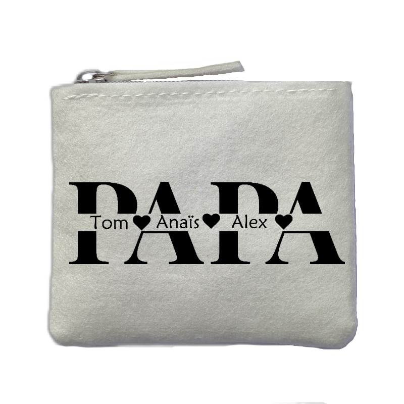 Porte monnaie personnalisé papa enfants ivoire en feutrine en feutrine ivoire