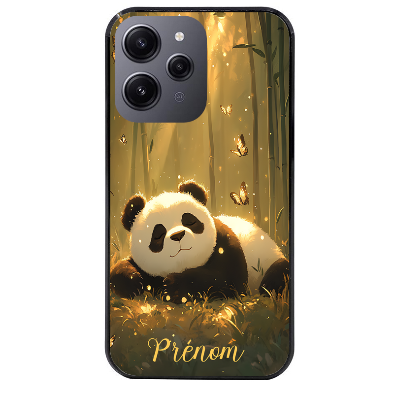 Coque noire taperso pour Redmi 12 4G et 5G avec motif panda et papillon personnalisee protection antichoc personnalisée