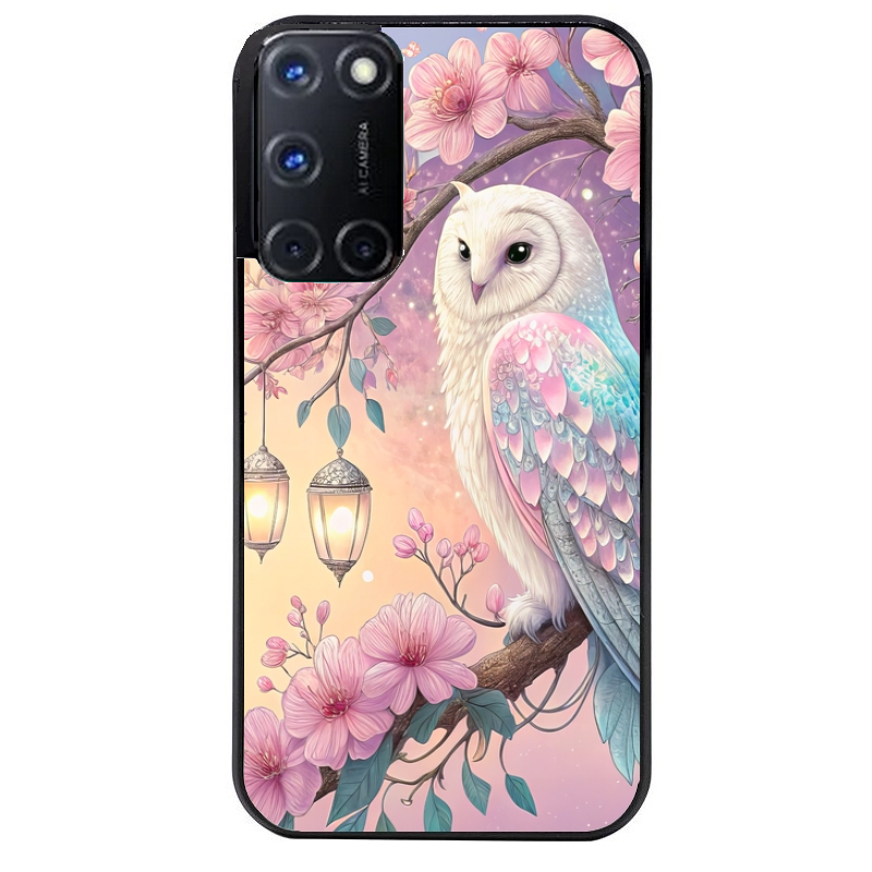 Coque noire taperso pour OPPO Reno 8 LITE avec motif chouette cerisier protection antichoc personnalisée