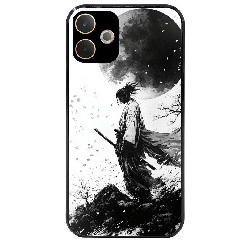 Coque noire taperso pour OPPO A5 PRO 4G et 5G avec motif samourai et lune protection antichoc personnalisée