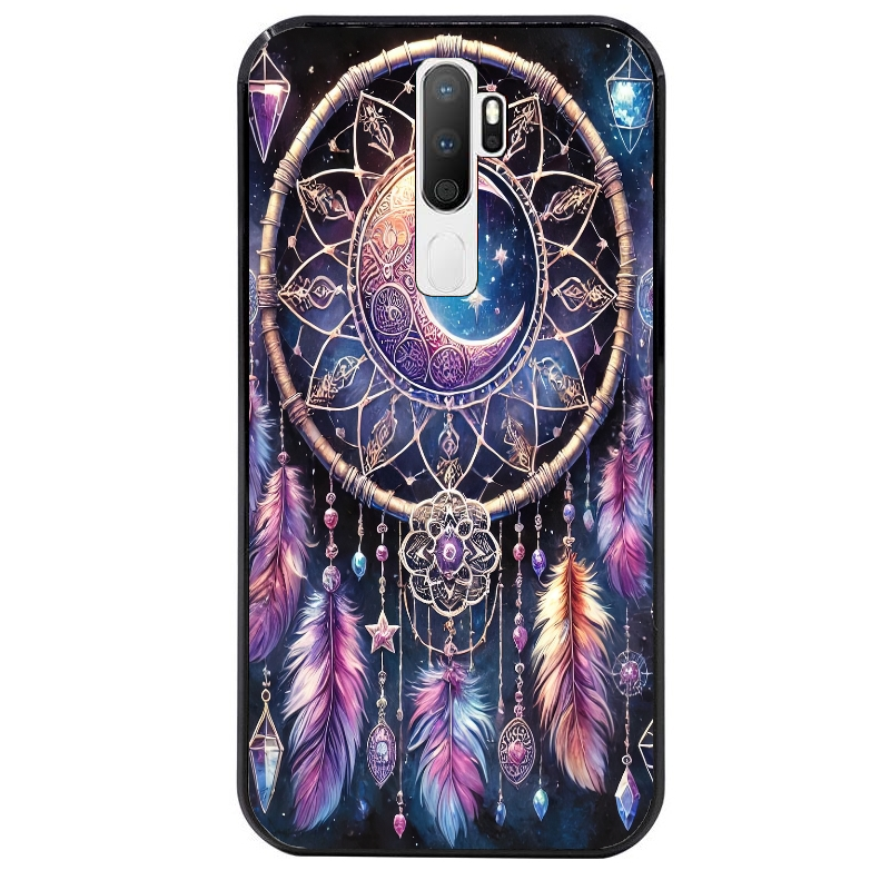 Coque noire taperso pour OPPO A5 A9 2020 avec motif dreamcatcher et lune protection antichoc personnalisée