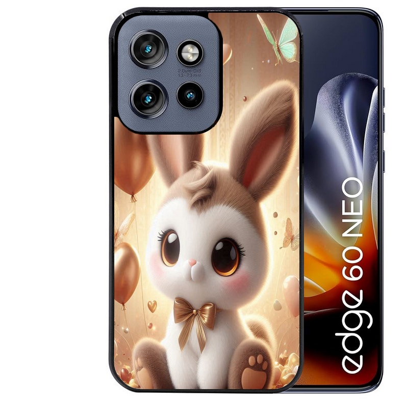 Coque noire taperso pour Moto Edge 60 et Neo Fusion Pro avec motif lapin ballon protection antichoc personnalisée