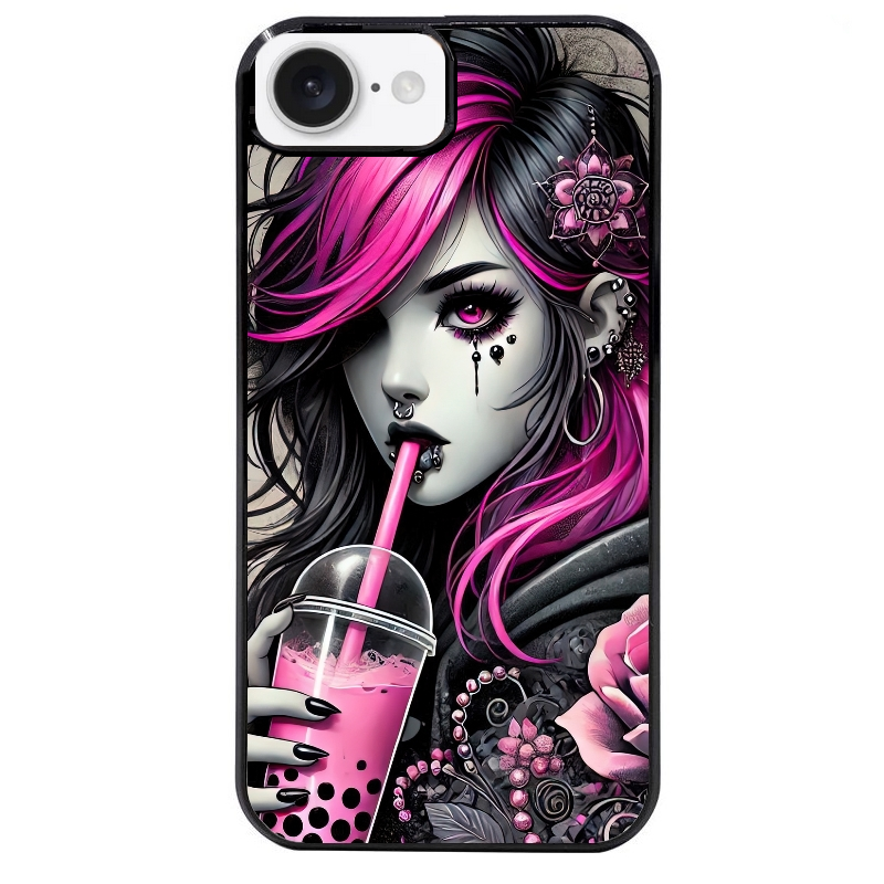 Coque noire taperso pour Iphone 16 16E PLUS MAX PRO avec motif anime et gothic boba protection antichoc personnalisée