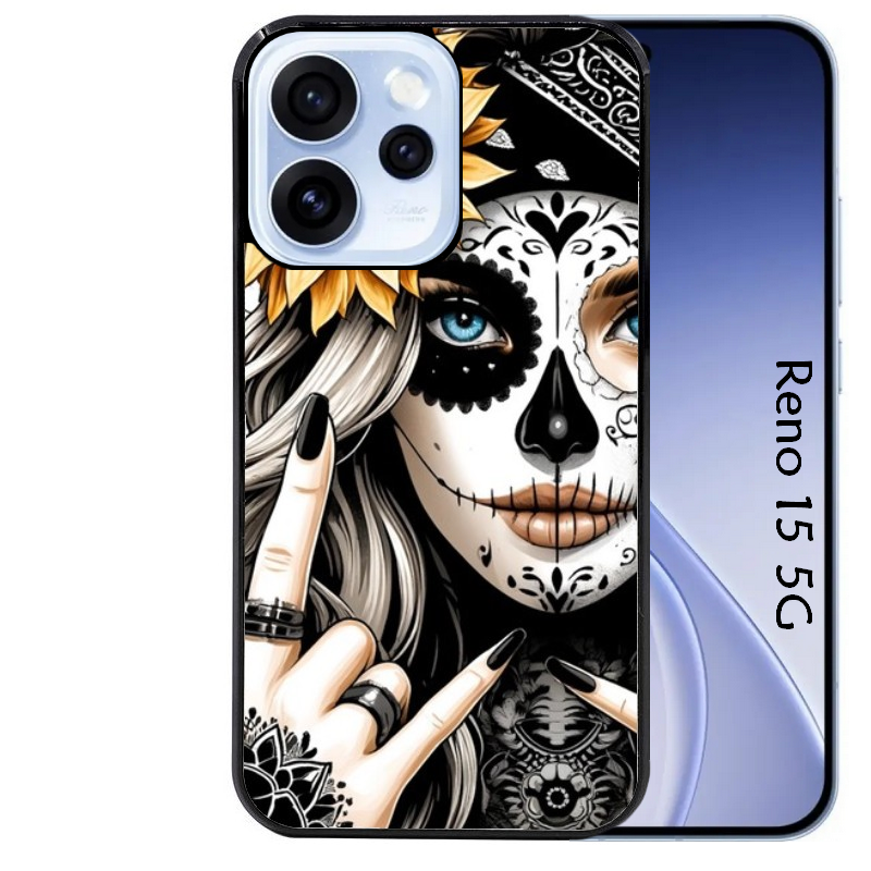 Coque noire taperso pour OPPO Reno 15 et F FS 5G avec motif tete de mort tatoo protection antichoc personnalisée