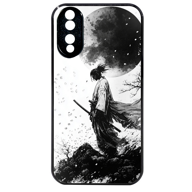 Coque noire taperso pour Honor 70 LITE 90 et LITE avec motif samourai et lune protection antichoc personnalisée