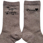 Chaussettes personnalisée paillettes bronze motif super copine