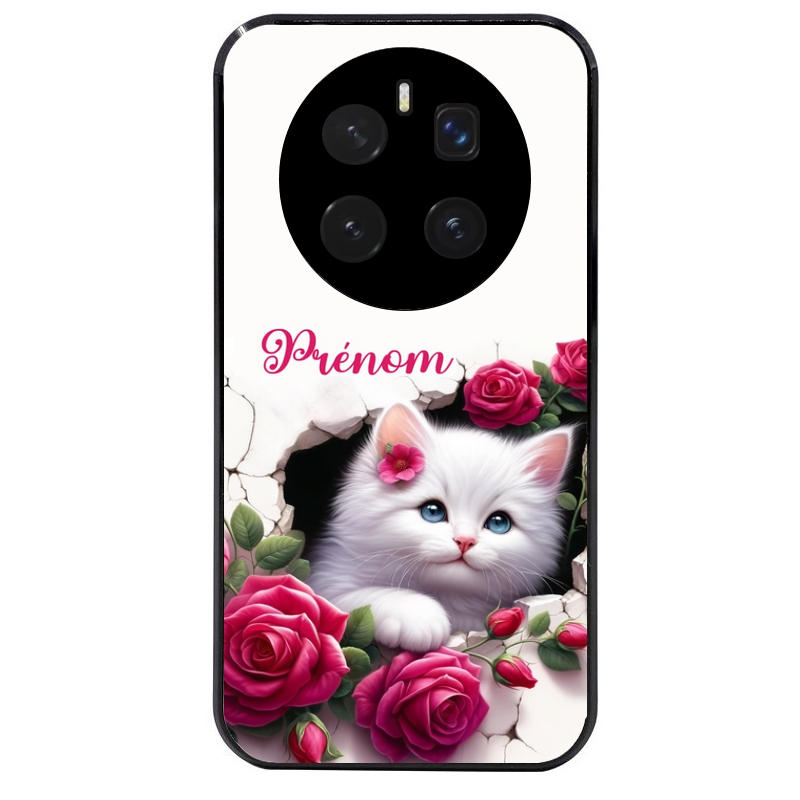 Coque noire taperso pour Magic 7 LITE et PRO avec motif chat fleurs personnalisee protection antichoc personnalisée