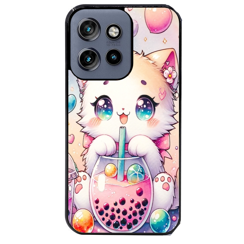 Coque noire taperso pour Moto Edge 60 et Neo Fusion Pro avec motif chat bubble style manga protection antichoc personnalisée