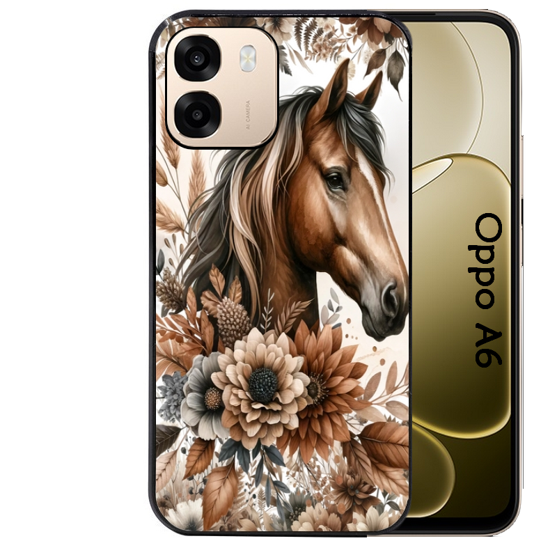 Coque noire taperso pour OPPO A6 A6X 4G et 5G avec motif cheval automne protection antichoc personnalisée