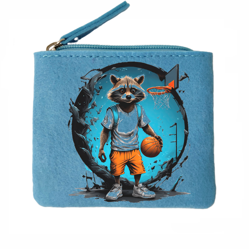 Porte monnaie personnalisé basket racoon en feutrine en feutrine