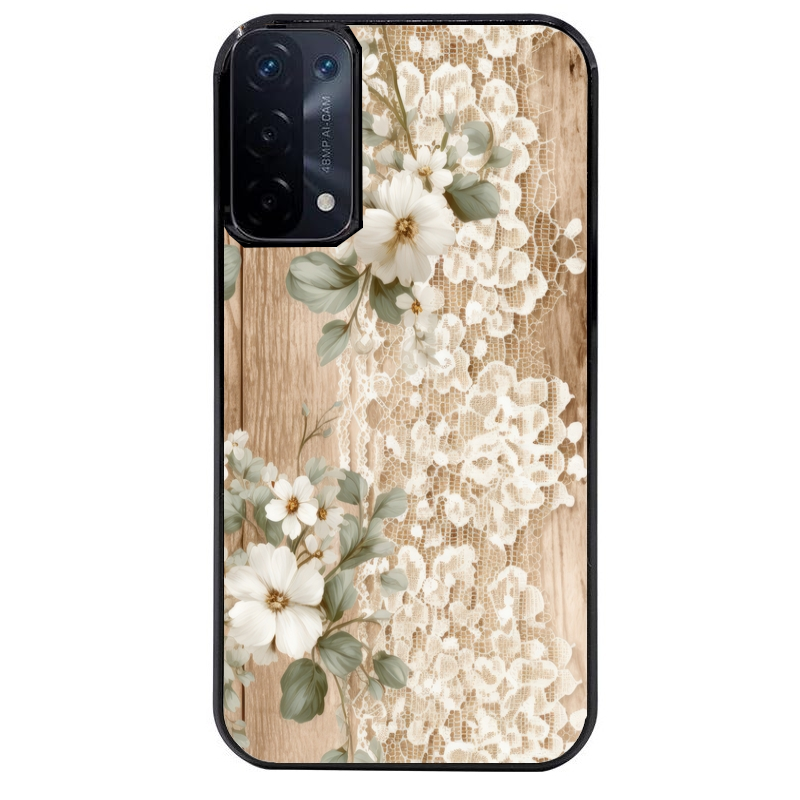 Coque noire taperso pour OPPO A54 et A74 5G avec motif bois et dentelle 1 protection antichoc personnalisée