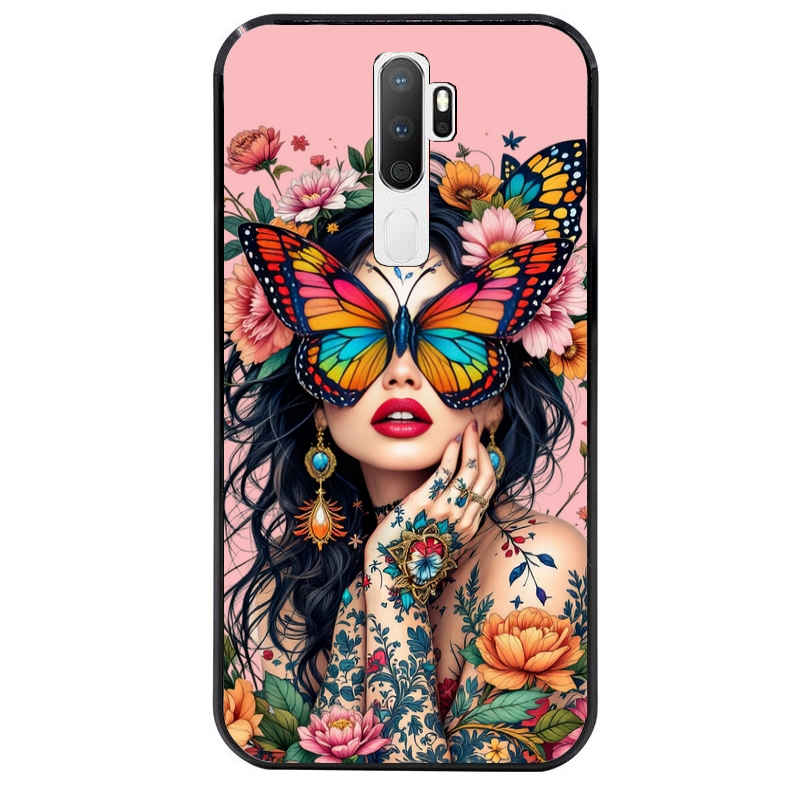 Coque noire taperso pour OPPO A5 A9 2020 avec motif femme papillon protection antichoc personnalisée