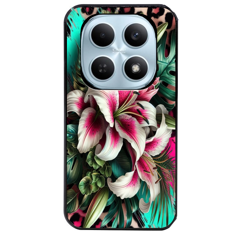 Coque noire taperso pour POCO M8 5G et PRO 5G avec motif leopard hibiscus protection antichoc personnalisée