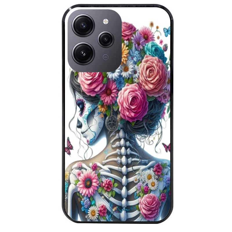Coque noire taperso pour Redmi 12 4G et 5G avec motif tete de mort calavera papillon protection antichoc personnalisée
