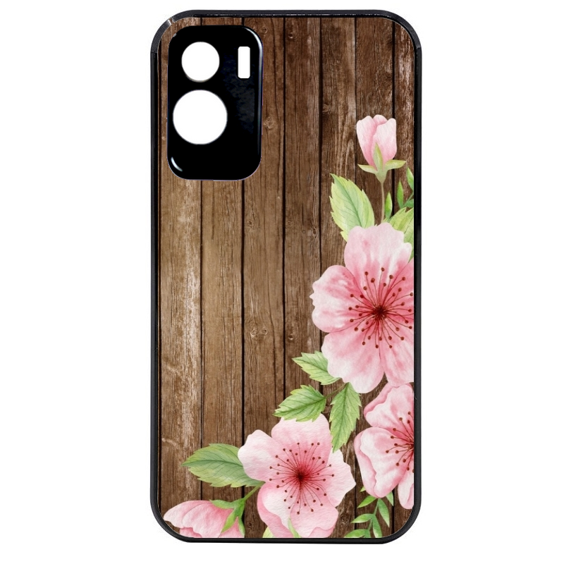 Coque noire taperso pour Honor 70 LITE 90 et LITE avec motif bois avec fleur rose protection antichoc personnalisée