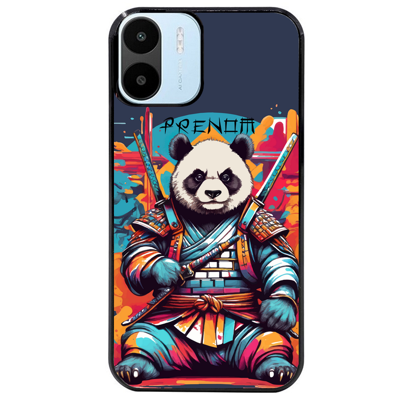 Coque noire taperso pour Redmi A1 et A2 avec motif panda katana personnalisee protection antichoc personnalisée