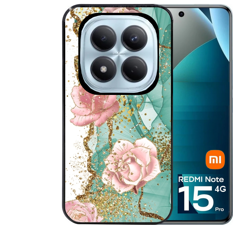 Coque noire taperso pour Redmi Note 15 et PRO PLUS 4G 5G avec motif marbre fleur turquoise protection antichoc personnalisée
