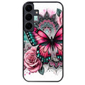 Coque noire taperso pour galaxy A06 A16 A26 A36 A56 avec motif papillon rose protection antichoc personnalisée