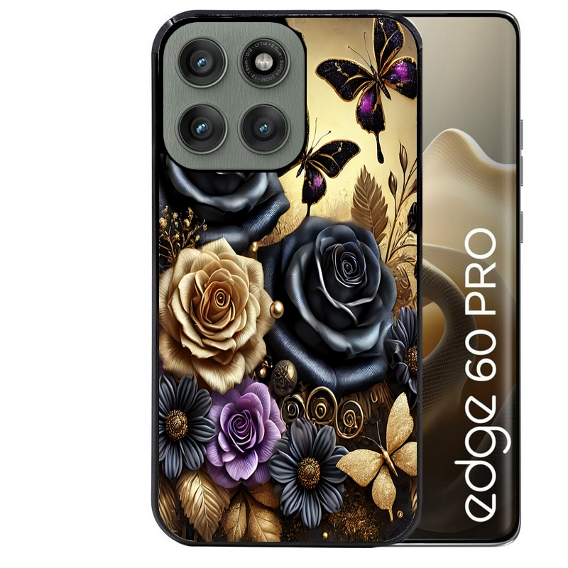 Coque noire taperso pour Moto Edge 60 et Neo Fusion Pro avec motif papillon gothic protection antichoc personnalisée