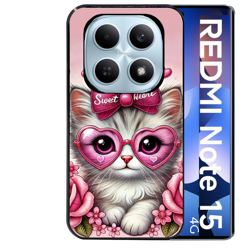 Coque noire taperso pour Redmi Note 15 et PRO PLUS 4G 5G avec motif chat lunettes protection antichoc personnalisée