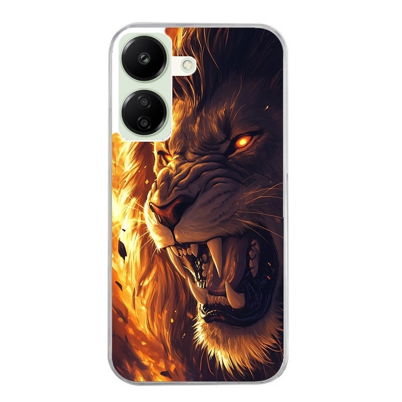 Coque taperso pour POCO C65 4G avec motif lion flamme protection antichoc personnalisée