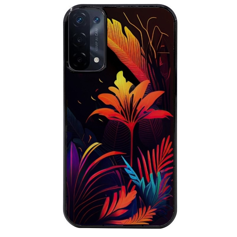 Coque noire taperso pour OPPO A54 et A74 5G avec motif tropical jaune protection antichoc personnalisée