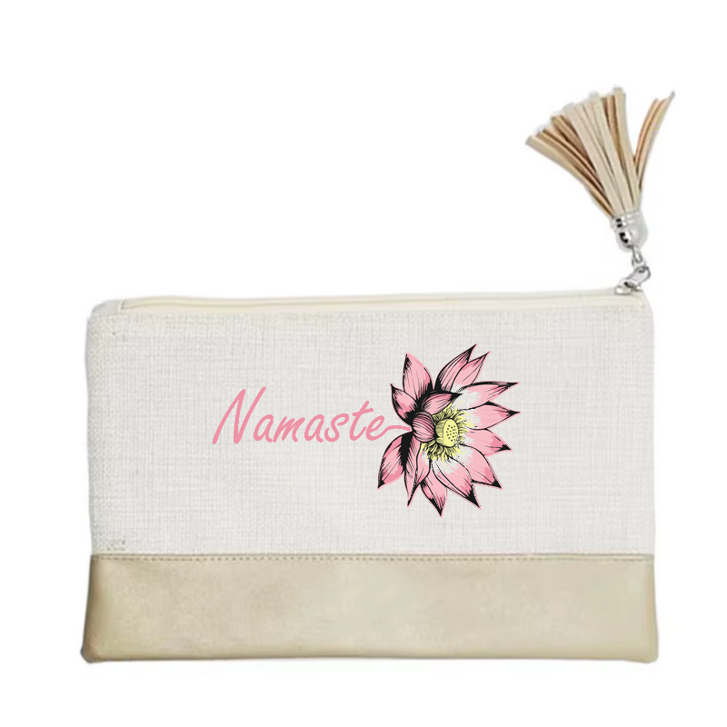 Pochette motif namaste fleur en toile et simili cuir