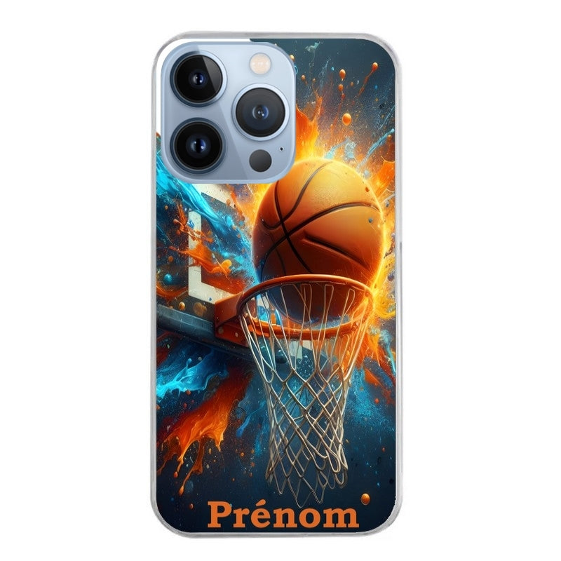 Coque taperso pour Iphone 13 et PRO MINI PRO MAX avec motif basket ball color personnalise protection antichoc personnalisée