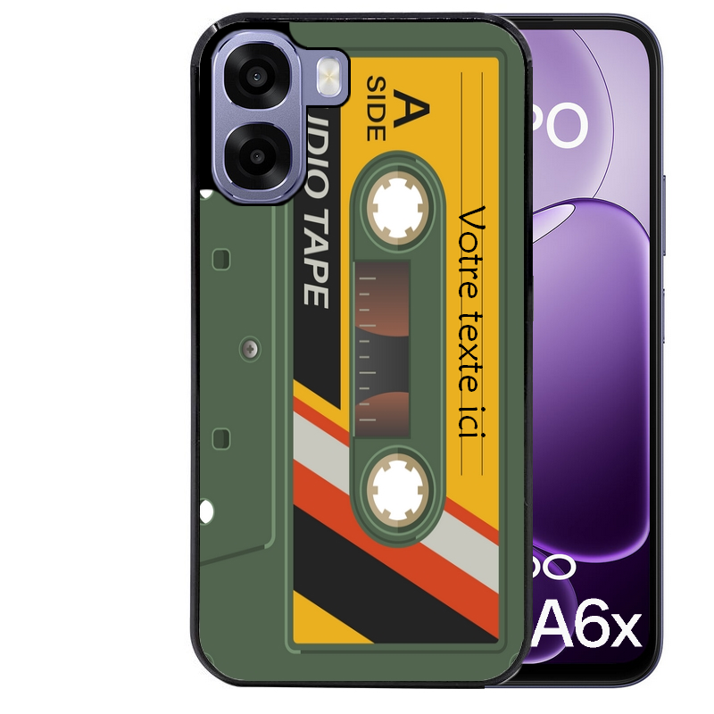 Coque noire taperso pour OPPO A6 A6X 4G et 5G personnalisable avec motif cassette kaki protection antichoc personnalisée